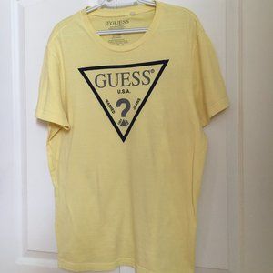 GUESS Mens Short Sleeves TShirt Yellow XL Logo Printed 100% Cotton